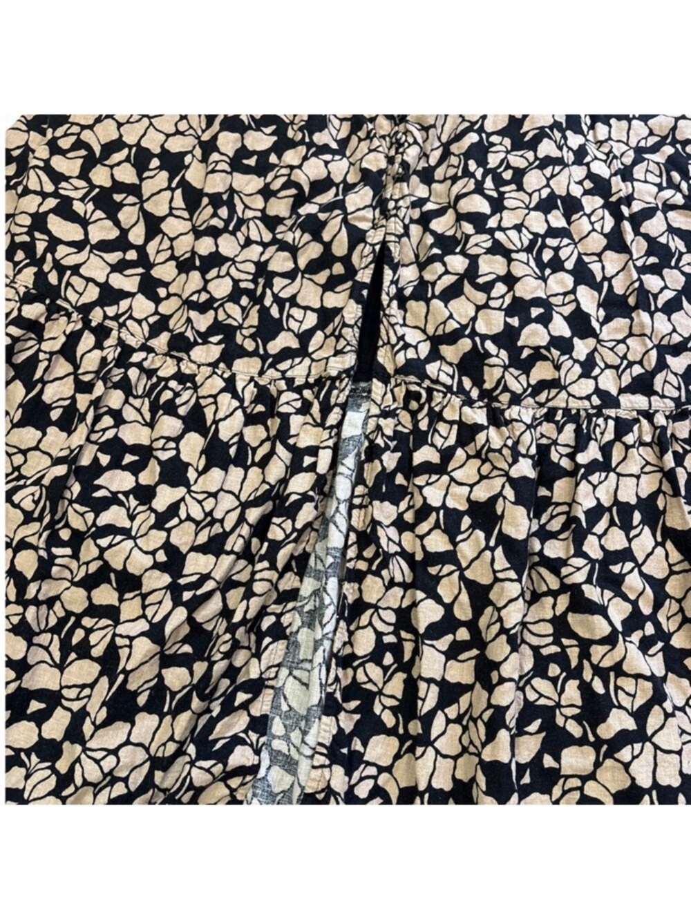 Abercrombie & Fitch Womens XL Linen Blend Tan/Black Floral Midi Dress Ethreal - Picture 5 of 12